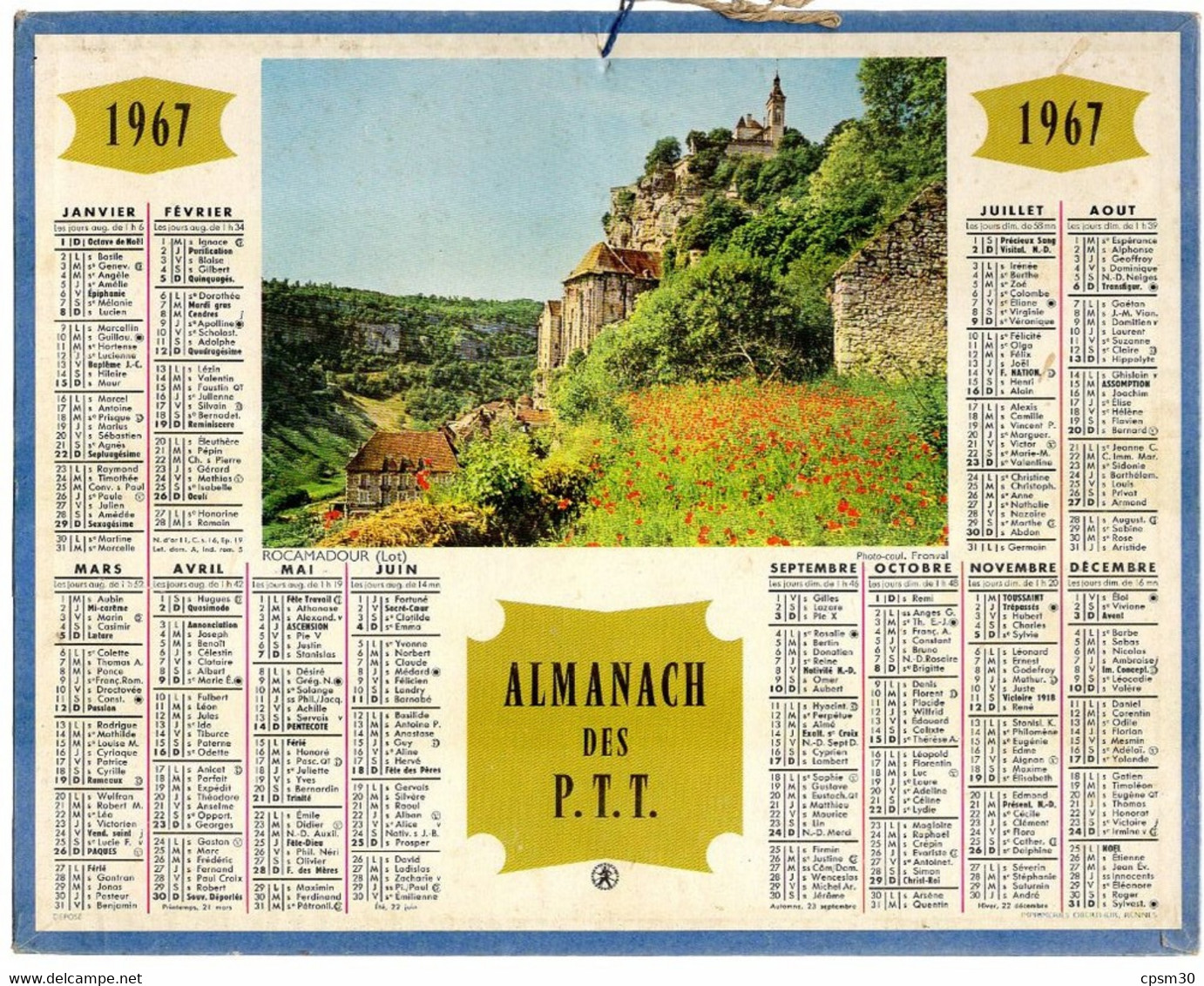 CALENDRIER GF 1967 - Rocamadour 46 Lot, Imprimeur Oberthur Rennes - Grand Format : 1961-70