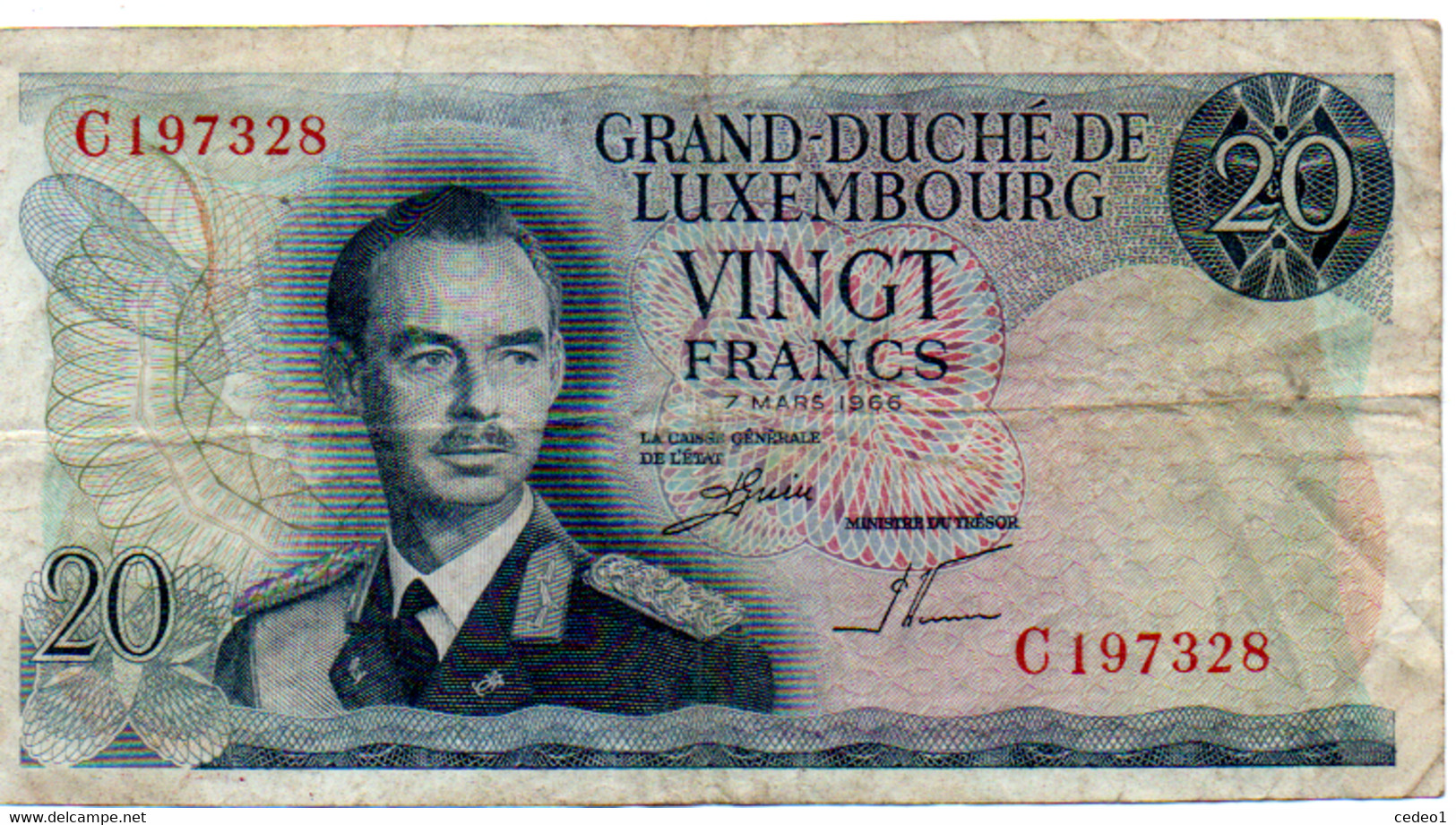 GRAND DUCHE DE LUXEMBOURG  VINGT FRANCS - Luxemburg