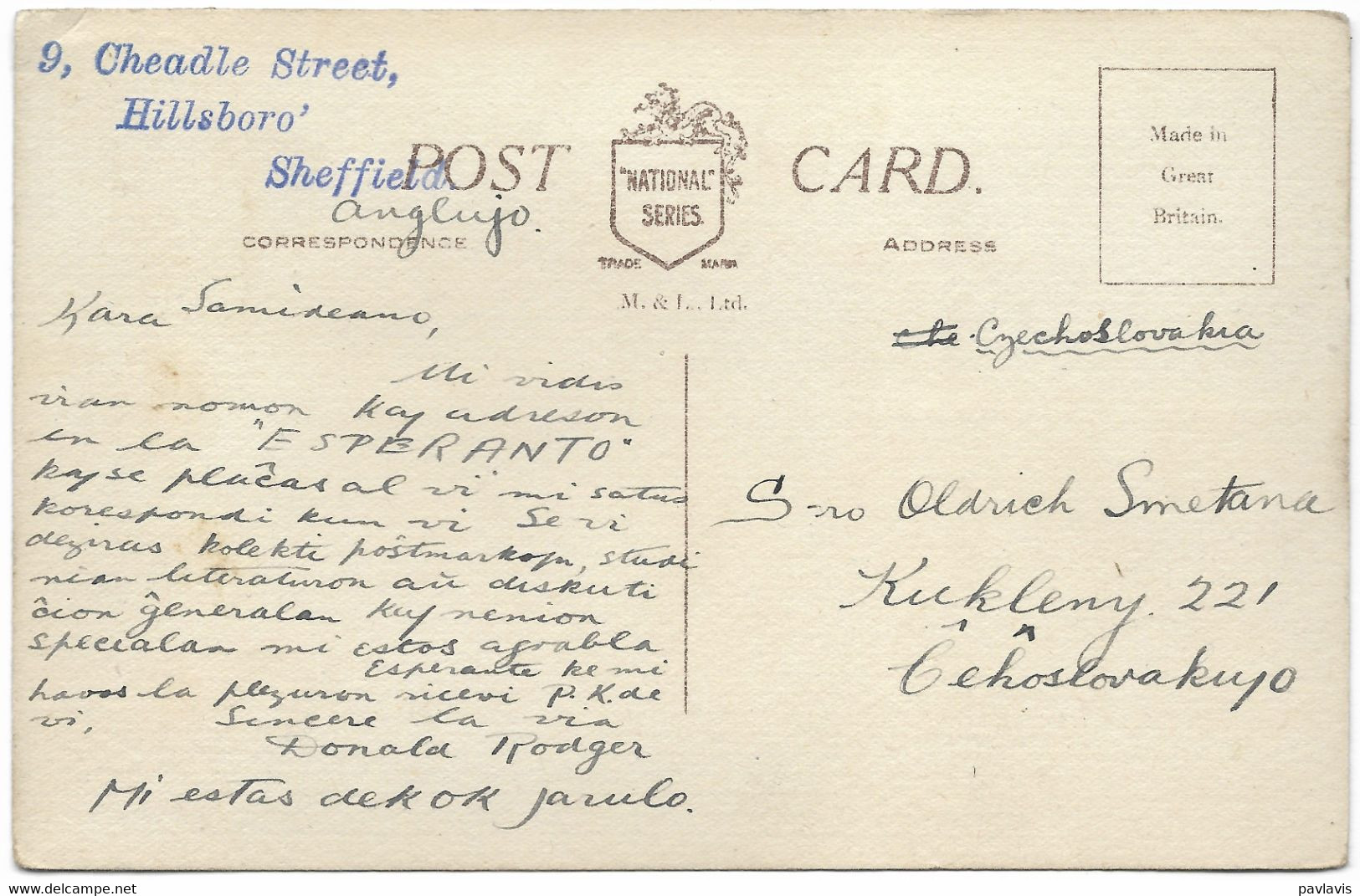 England – Esperanto – Sheffield – Entrance, Encliffe Woods – A Stamp 1 Penny – Year 1920 - Sheffield