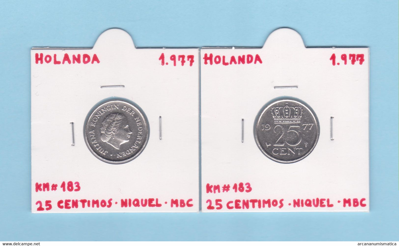 HOLANDA  25  CÉNTIMOS  1.977  NIQUEL  KM#183  VF/MBC   T-DL-12.710 - Autres & Non Classés