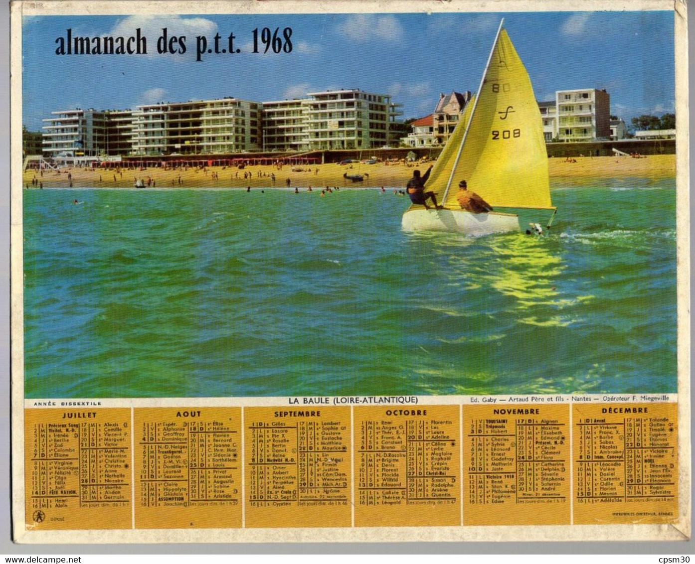 CALENDRIER GF 1968 - Lacs De Laffrey 38 Isère, La Baule 44 Loire-Atlantiq, Imprimeur Oberthur Rennes (calendrier Double) - Grand Format : 1961-70