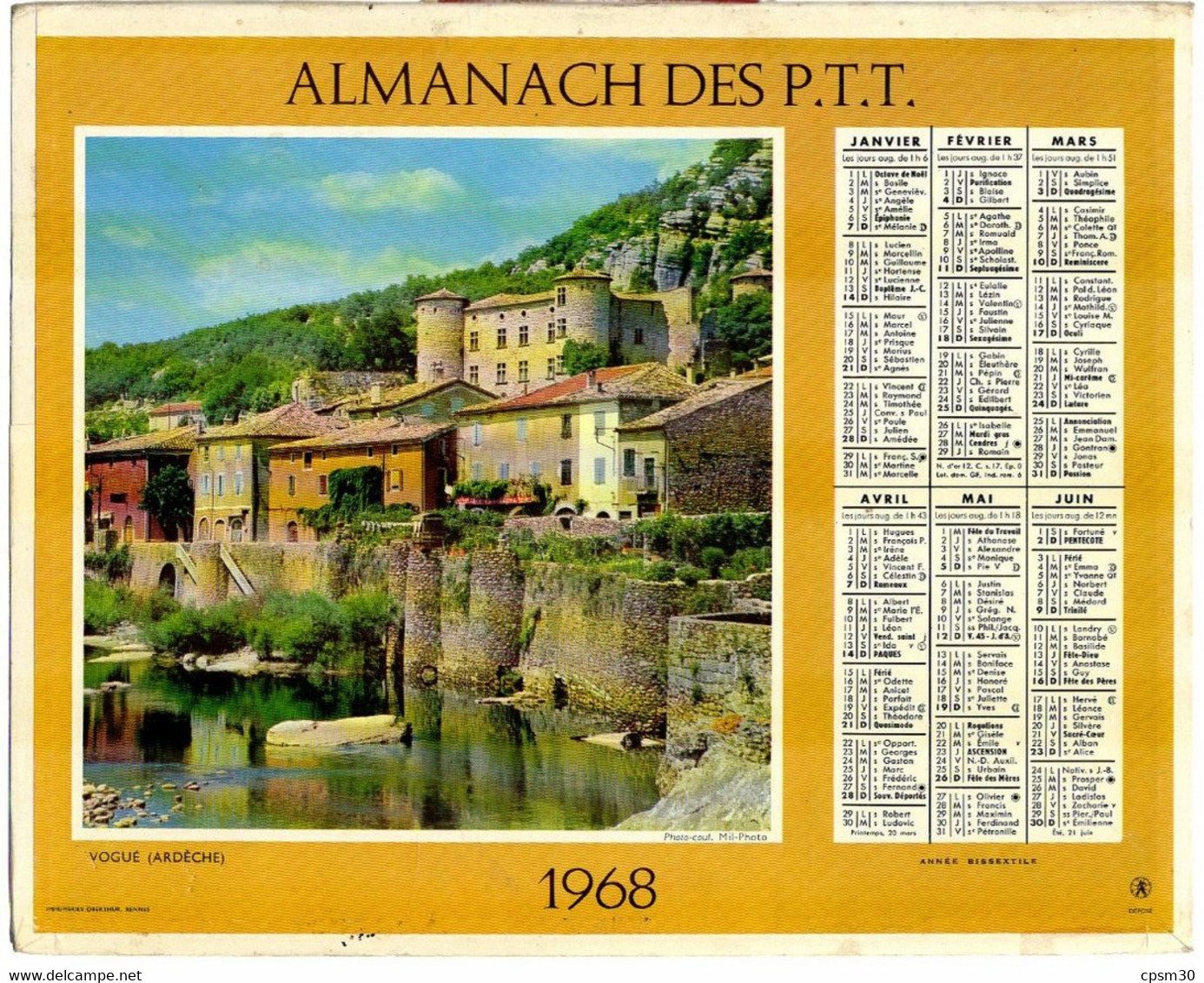CALENDRIER GF 1968 - Vogue 07 Ardèche, Alpinistes En Cordée, Imprimeur Oberthur Rennes (calendrier Double) - Grand Format : 1961-70