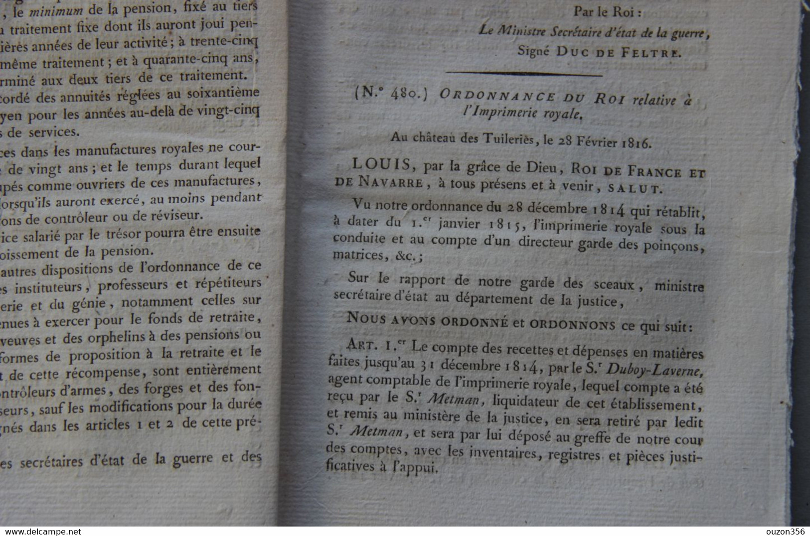 Bulletin Des Lois Du Royaume De France N°71, 7e Série, T.2, 1816, Service Intérieur Palais Royaux, Imprimerie Royal - Décrets & Lois