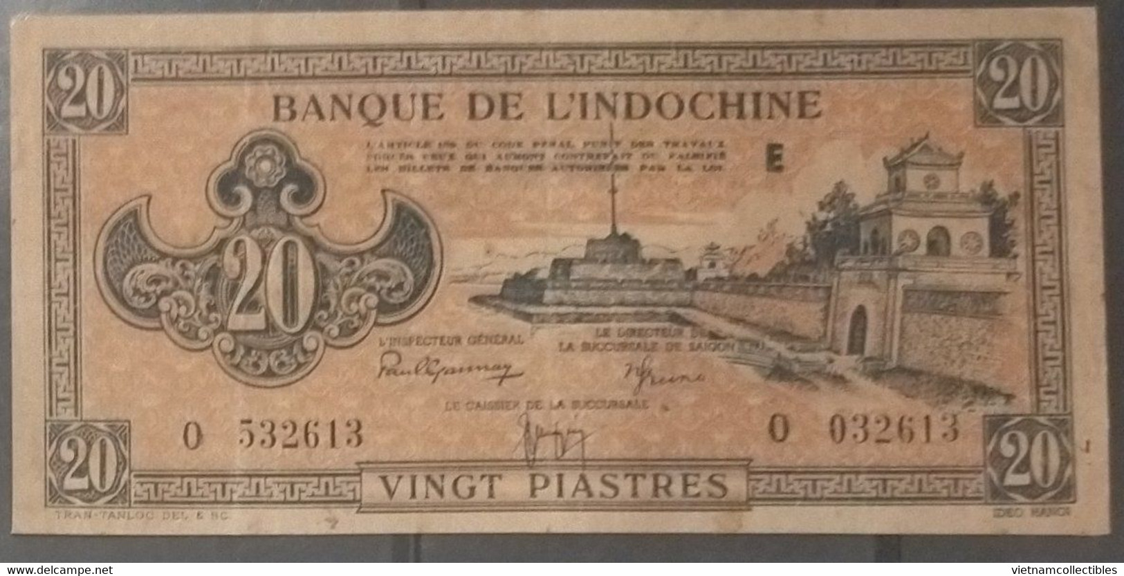 Indochine Indochina Vietnam Viet Nam Laos Cambodia 20 Piastres AU Banknote Note 1942-45 - Pick # 71 / 02 Photos - Indochina