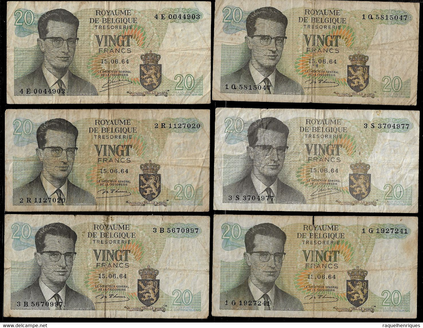 BELGIUM BANKNOTE - 6 USED NOTES 20 FRANCS 1964 F (NT#04) - Autres & Non Classés