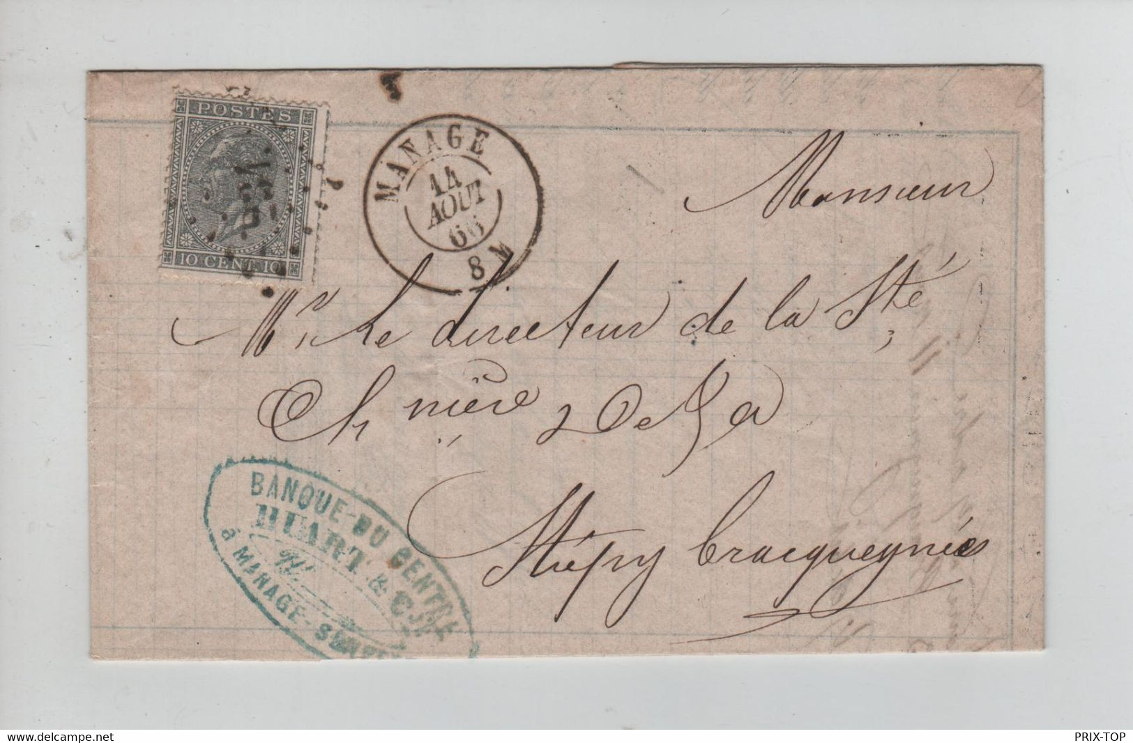 REF3747/ TP 17 S/LAC Banque Du Centre C.Manage 14/8/1866 + LOS PTS 231 > Strépy Bracquegnies C.d'arrivée Bracquegnies - Postmarks - Points