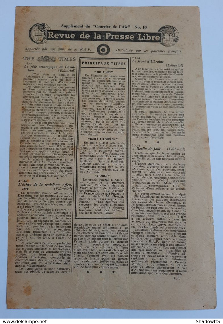 Document De Propagande Allié Revue De La Presse Libre WW2 - 1939-45