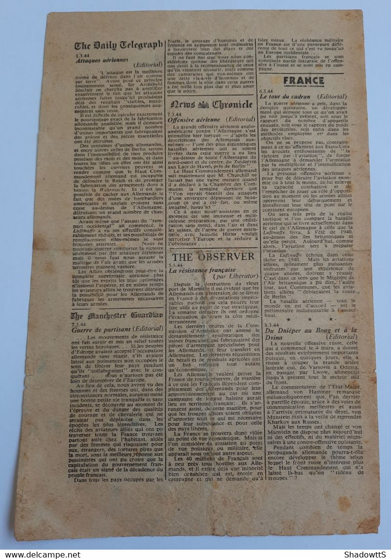 Document De Propagande Allié Revue De La Presse Libre WW2 - 1939-45