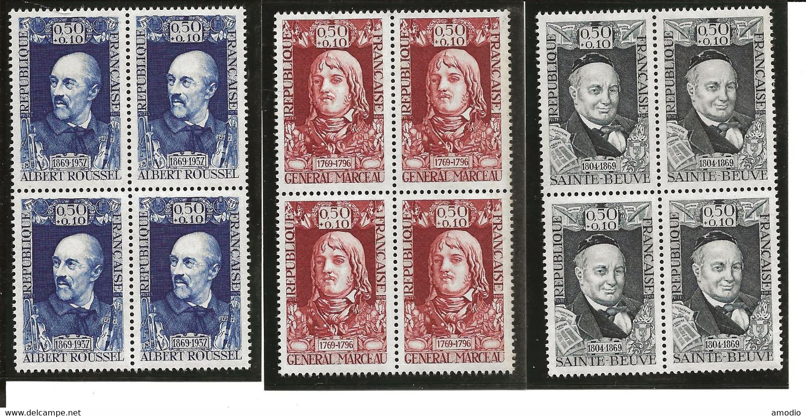 France B4 YT 1590/2 Roussel, Marceau, Ste Beuve N** - Unused Stamps