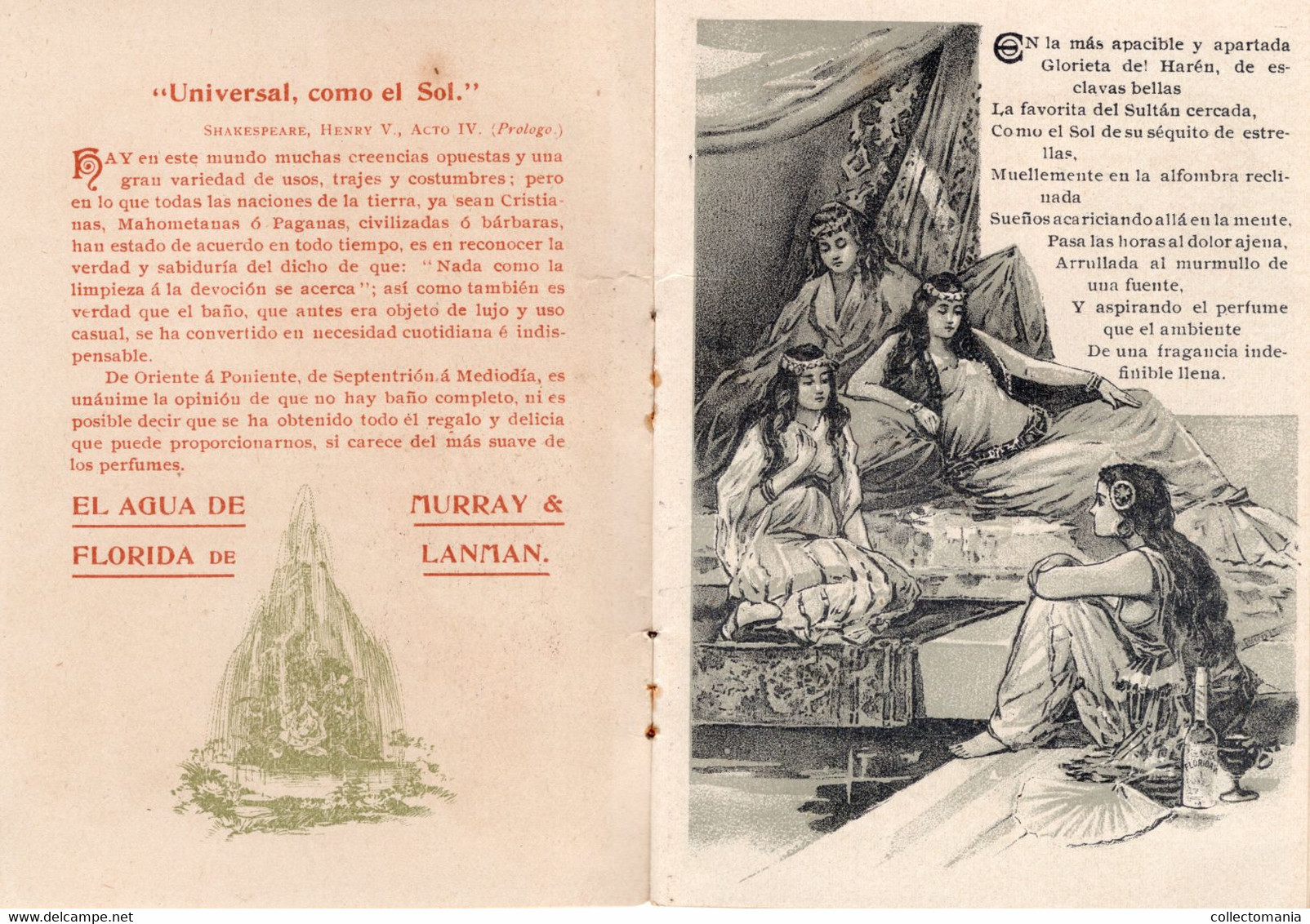 1 Carnet Booklet  El Agua De Florida Murray & Lanman Perfume Universal 1897 Spanish Language - Non Classés