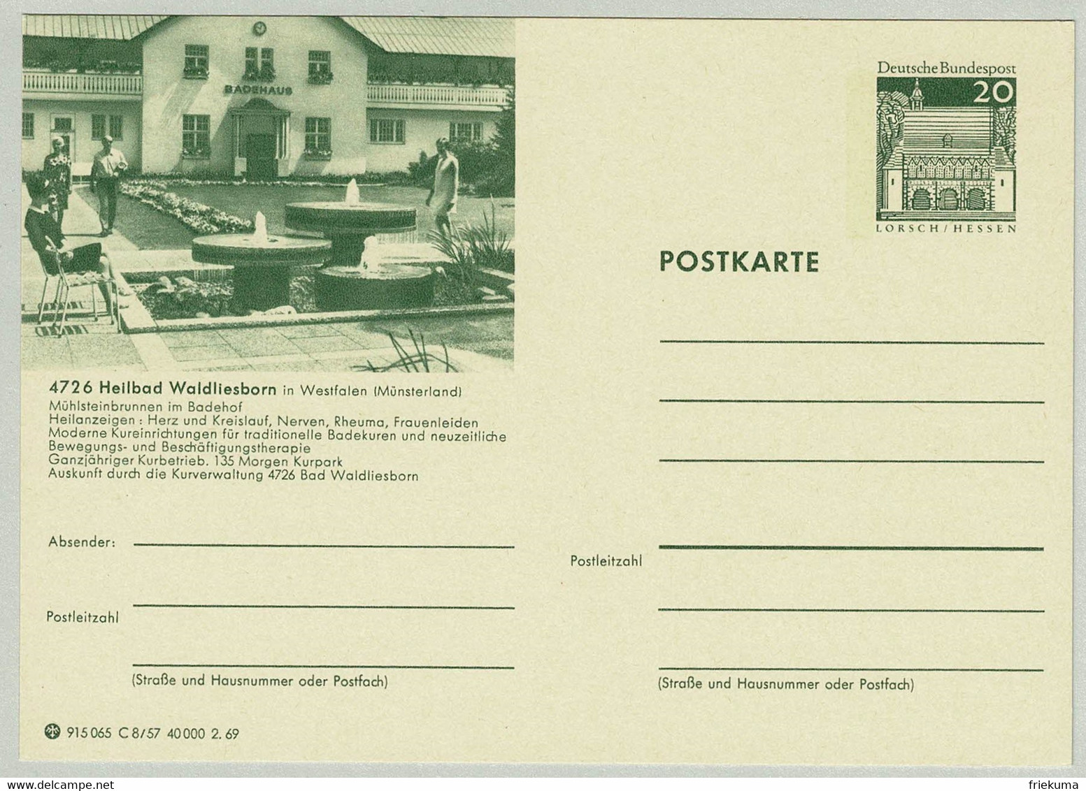 Deutsche Bundespost 1969, Bildpostkarte Heilbad Waldliesborn, Mühlsteinbrunnen, Brunnen / Fontaine - Bäderwesen