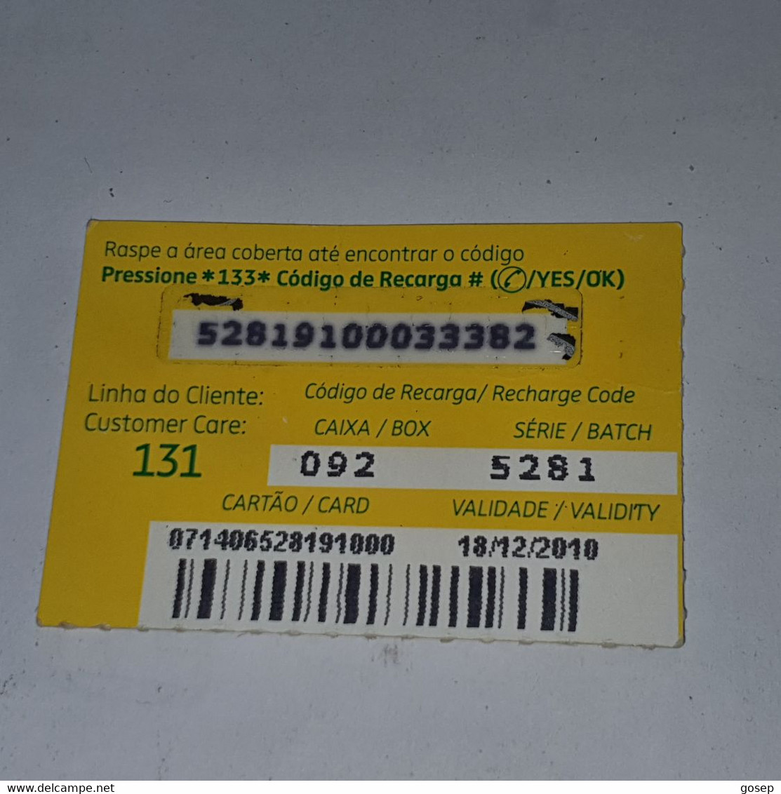 Mozambique-(MZ-MCE-REC-0005)-(11)-Giro De 20-(52819100033382)-(18/12/2010)-used Card - Moçambique