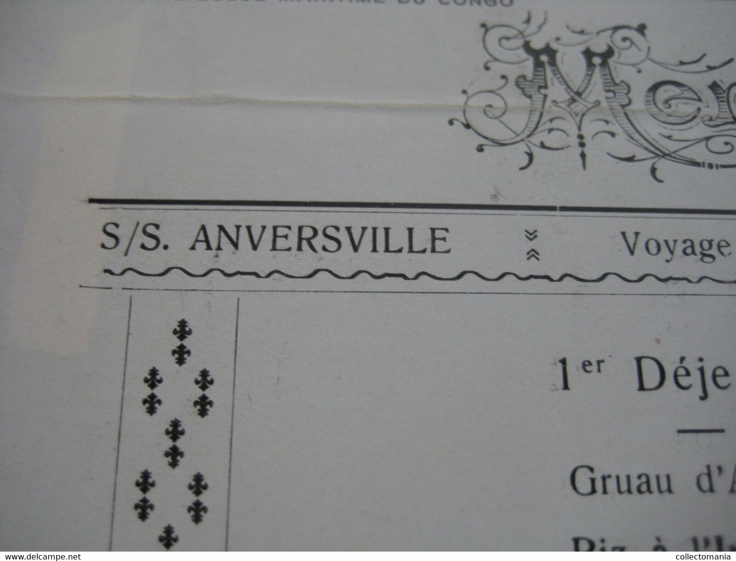Authentic Menu Card, 8 November 1928 Congo Boat ANVERSVILLE, COWS Agriculture, First Class Kongo Etnisch - Menükarten