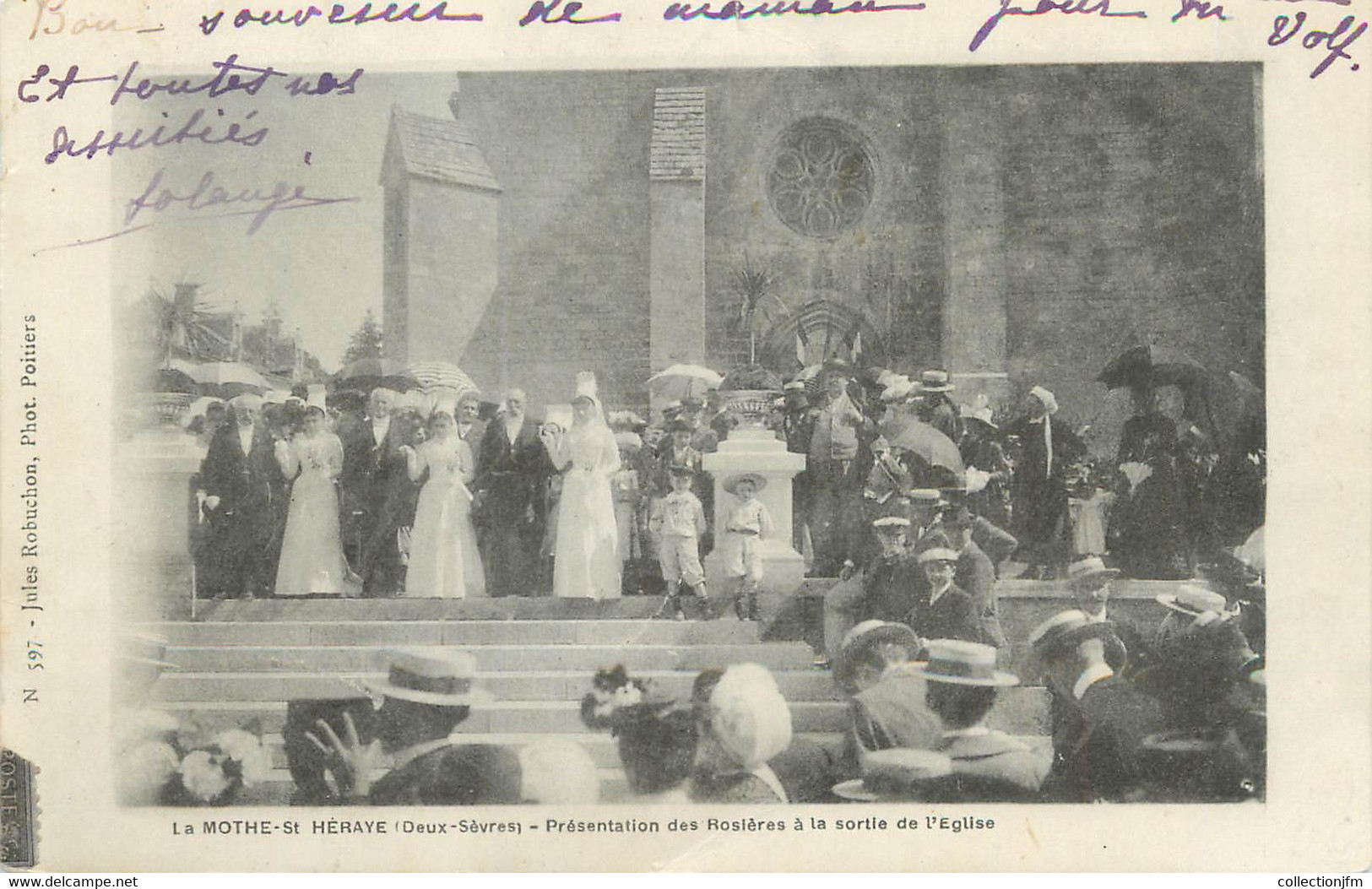 / CPA FRANCE 79 "La Mothe Saint Heraye, Présentation Des Rosières à La Sortie De L'église" - La Mothe Saint Heray