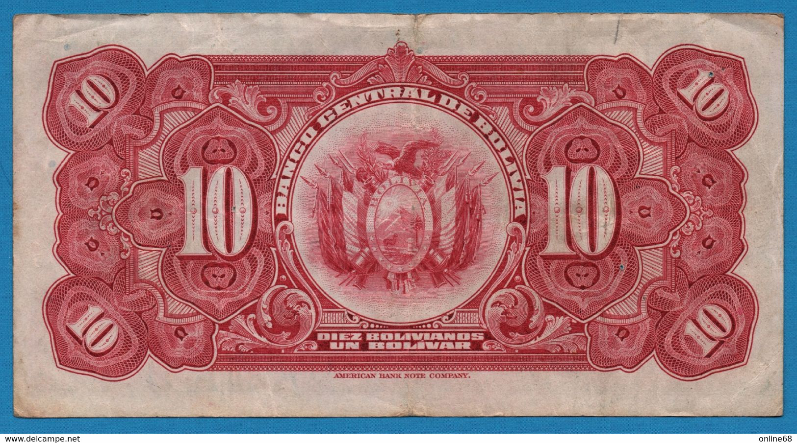 BOLIVIA 10 Bolivianos   	  L. 20.07.1928  # G1 089363  P# 121  Simón Bolívar - Bolivie