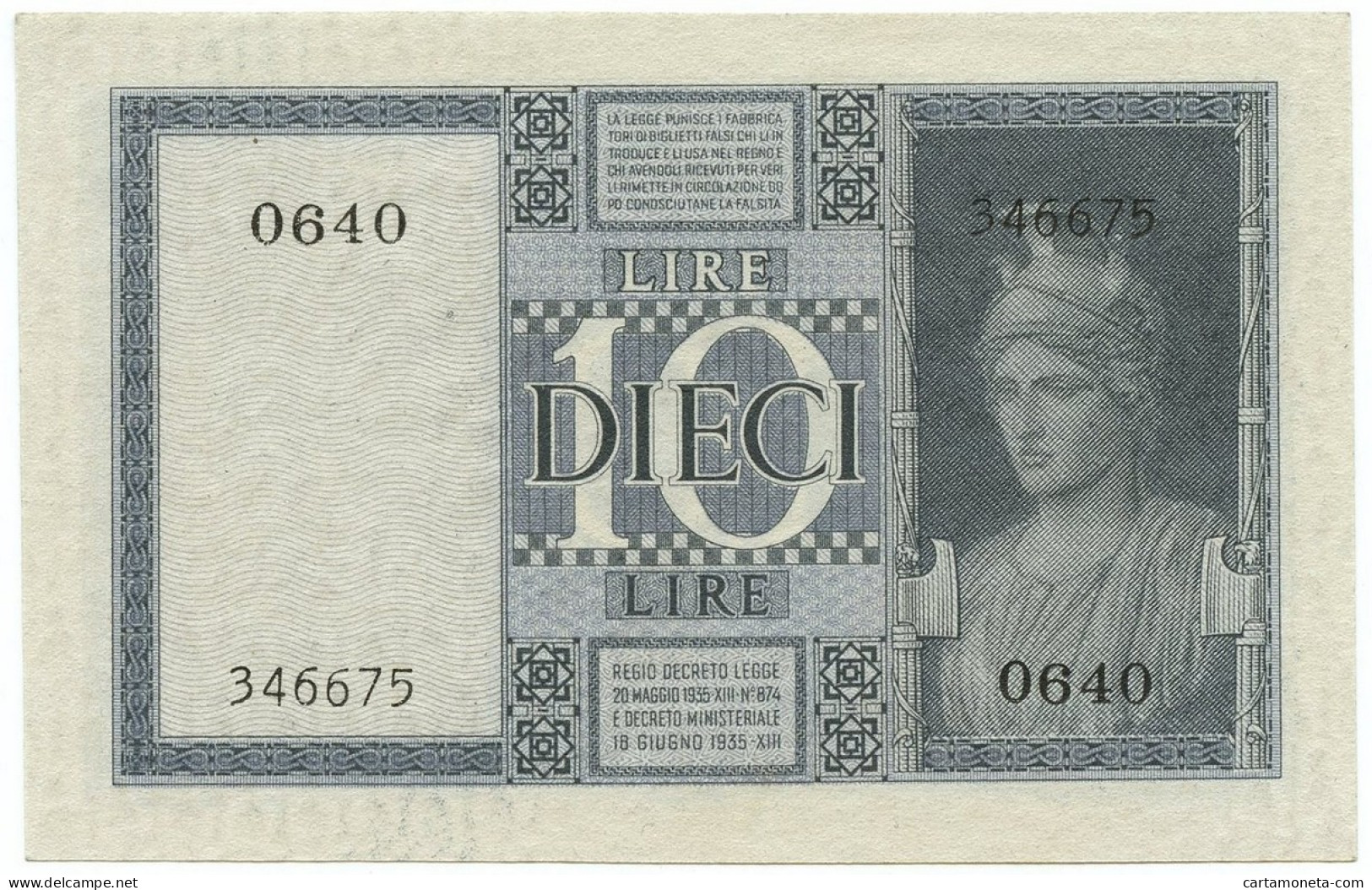 10 LIRE BIGLIETTO DI STATO VITTORIO EMANUELE III FASCIO 1939 XVIII FDS-/FDS - Otros