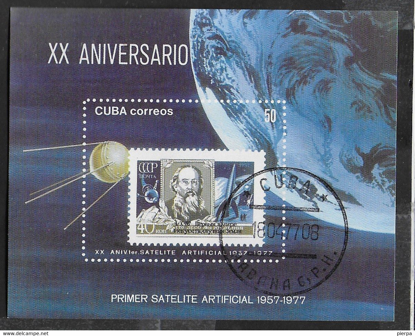 CUBA  - 1977 - XX PRIMO SATELLITE - FOGLIETTO USATO (YVERT BF 49 - MICHEL BL 50) - Amérique Du Nord