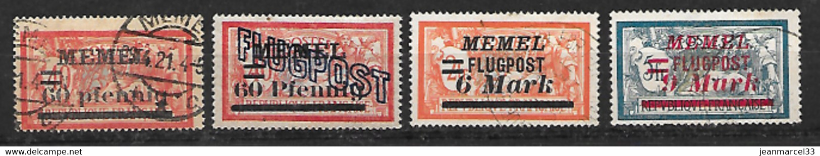 Memel 4 Timbres Merson Surchargés Oblitérés Divers - Oblitérés