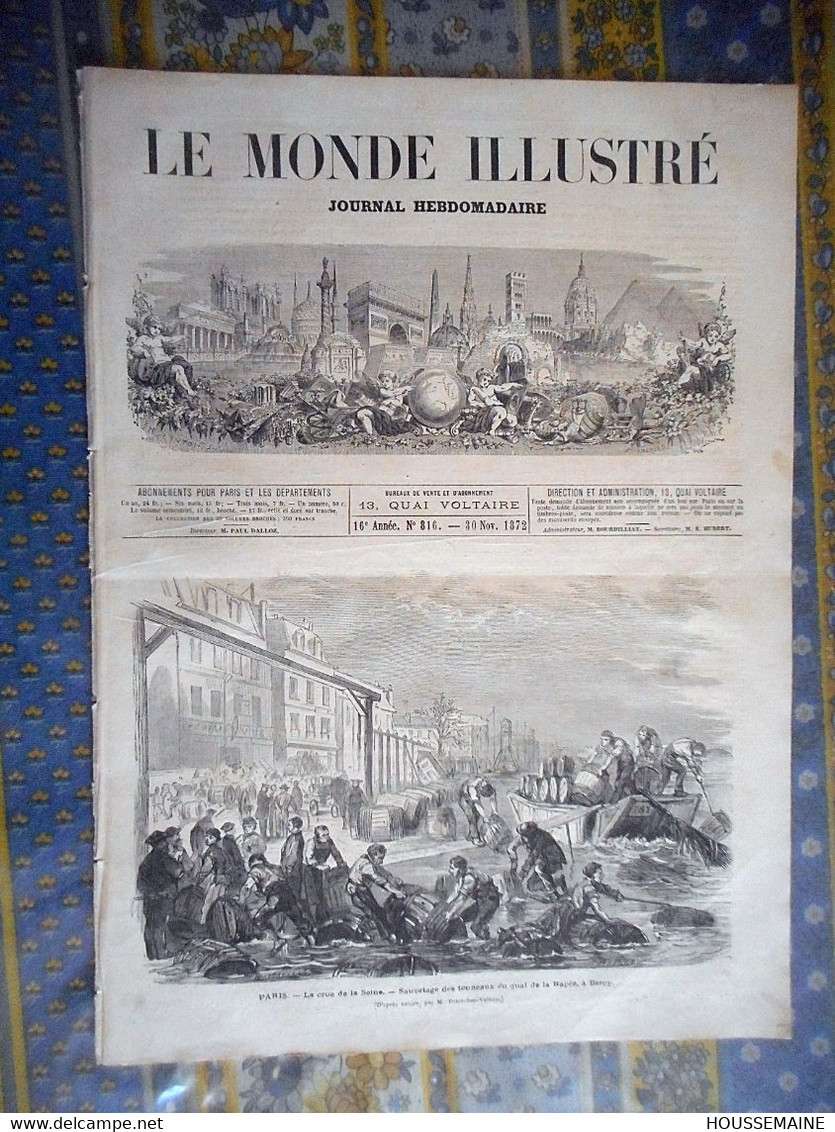 LE MONDE ILLUSTRE 30/11/1872 PARIS CRUE SEINE NANTES DANEMARK CUIRASSIERS LOIRE JOSNE COULMIERS ZANZIBAR ESCLAVAGE - 1850 - 1899