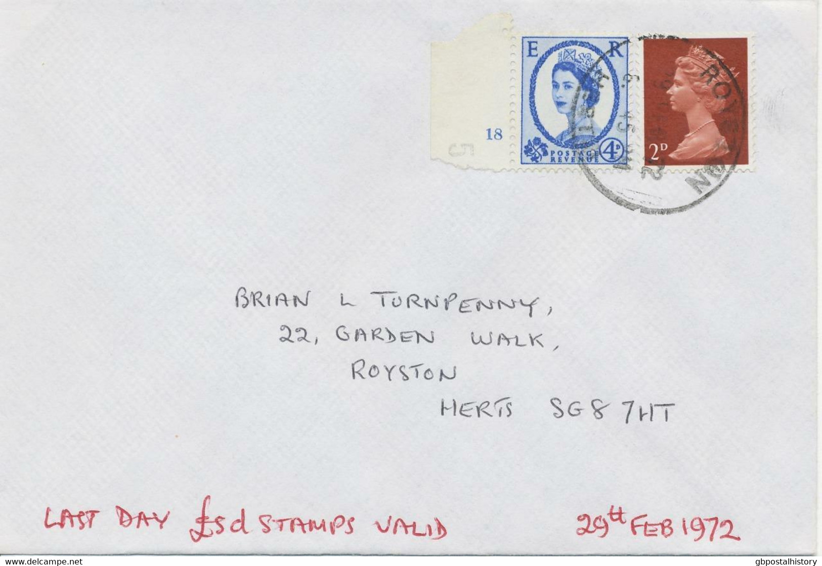 GB POSTAGE RATES LAST DAY 29.2.1972 Last Day The £.s.d. Stamps Were Valid 4D+2D - Machin-Ausgaben