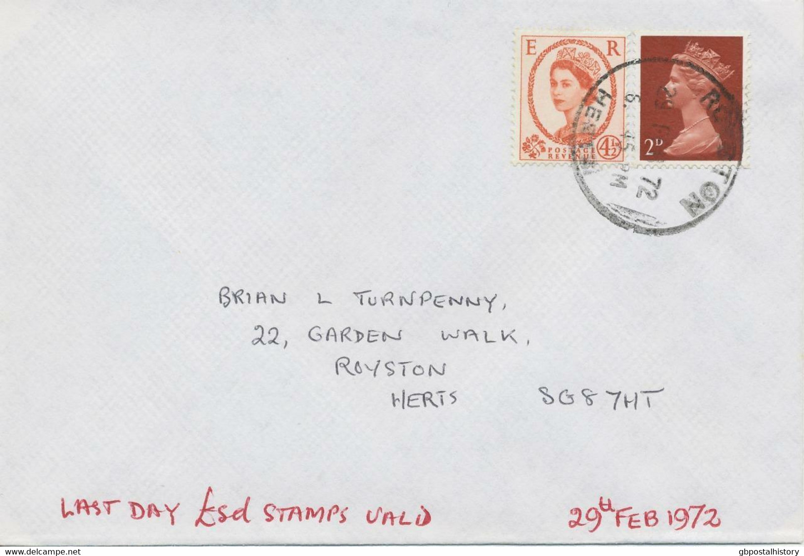 GB POSTAGE RATES LAST DAY 29.2.1972 Last Day £.s.d. Stamps Were Valid 4 1/2D+2D - Série 'Machin'