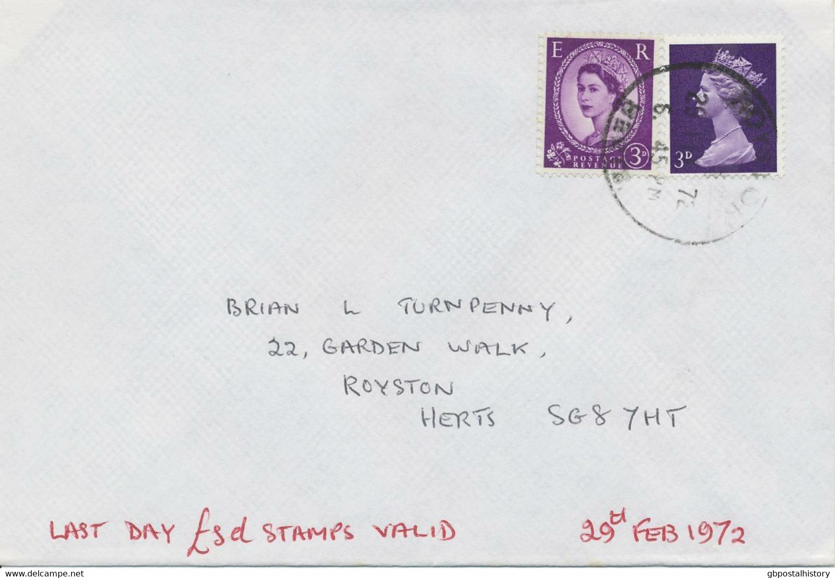 GB POSTAGE RATES LAST DAY 29.2.1972 Last Day £.s.d. Stamps Were Valid 3DW + 3DM - 1952-71 Ediciones Pre-Decimales