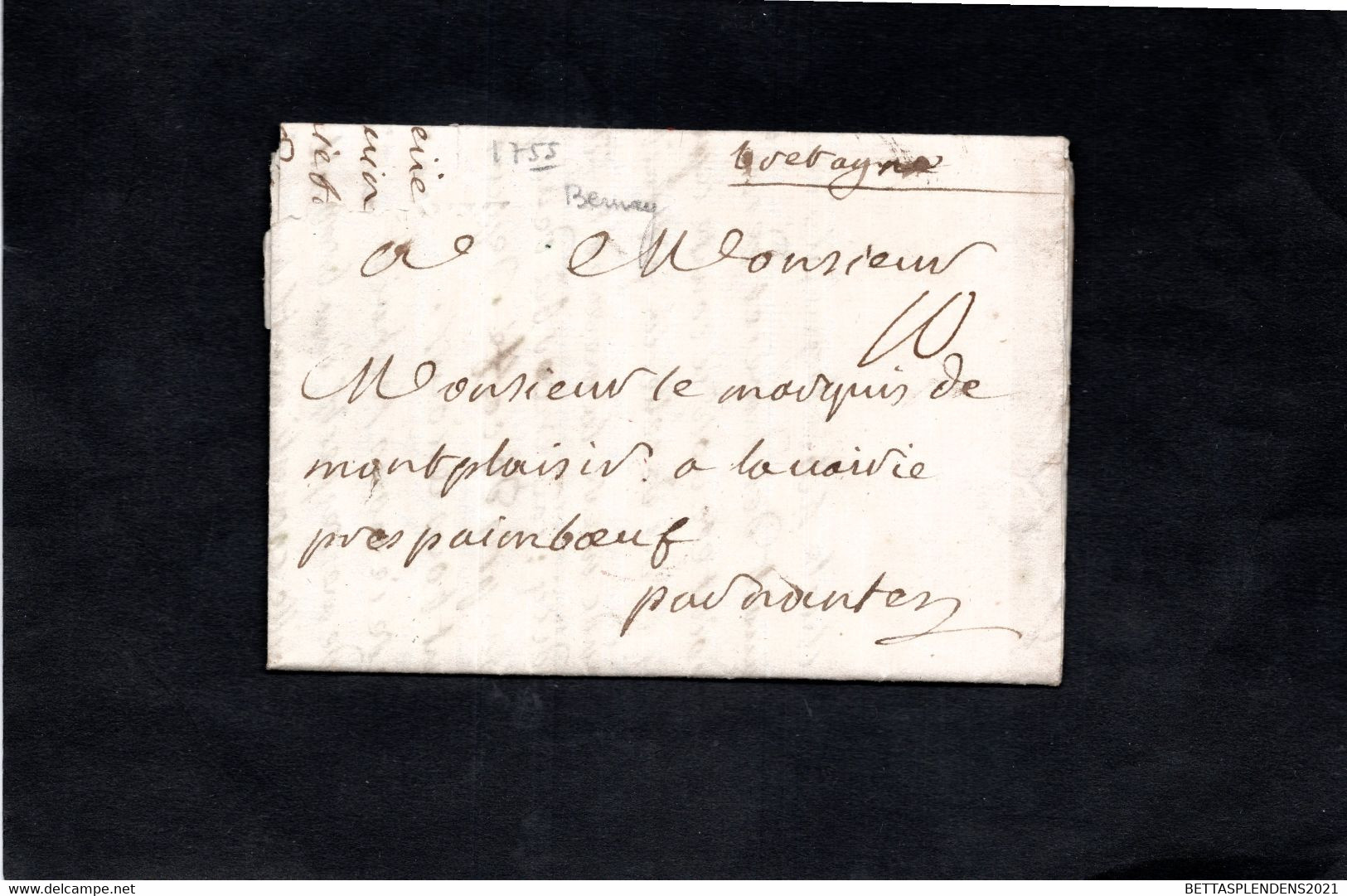 Lettre De 1755 De BERNAY Pour PAIMBOEUF Par NANTES Adressée Monsieur Le Marquis De MONTPLAISIR - Cachet Cire - 1701-1800: Precursors XVIII