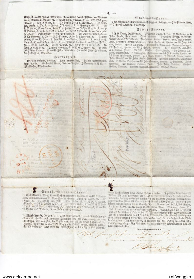 1845 Vorphila Faltbrief Aus New York Nach Amsterdam. "Die Feuersbrunst In New York Am 19. Juli 1845". 3 Seitiger Abdruck - …-1845 Prephilately