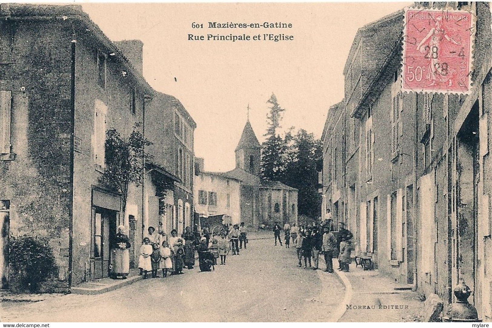 Cpa 79 Mazières Rue Principale ( Animée ) - Mazieres En Gatine