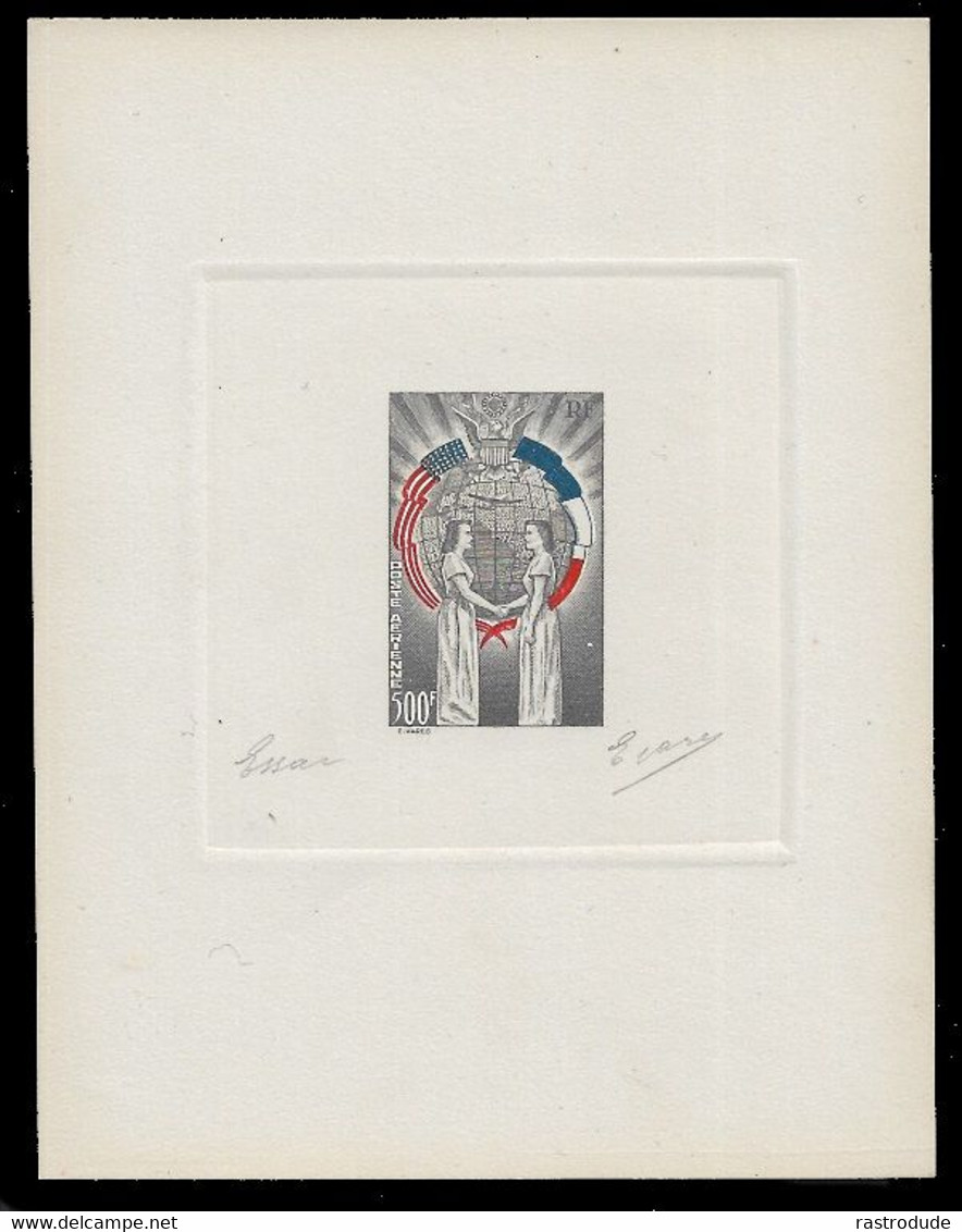 1949 FRANCE - TROIS COULEURS EPREUVE D'ARTISTE - NON EMIS -  L'AMITIÉ FRANCO-AMÉRICAINE SIGNE E.VARES - RARE - Künstlerentwürfe