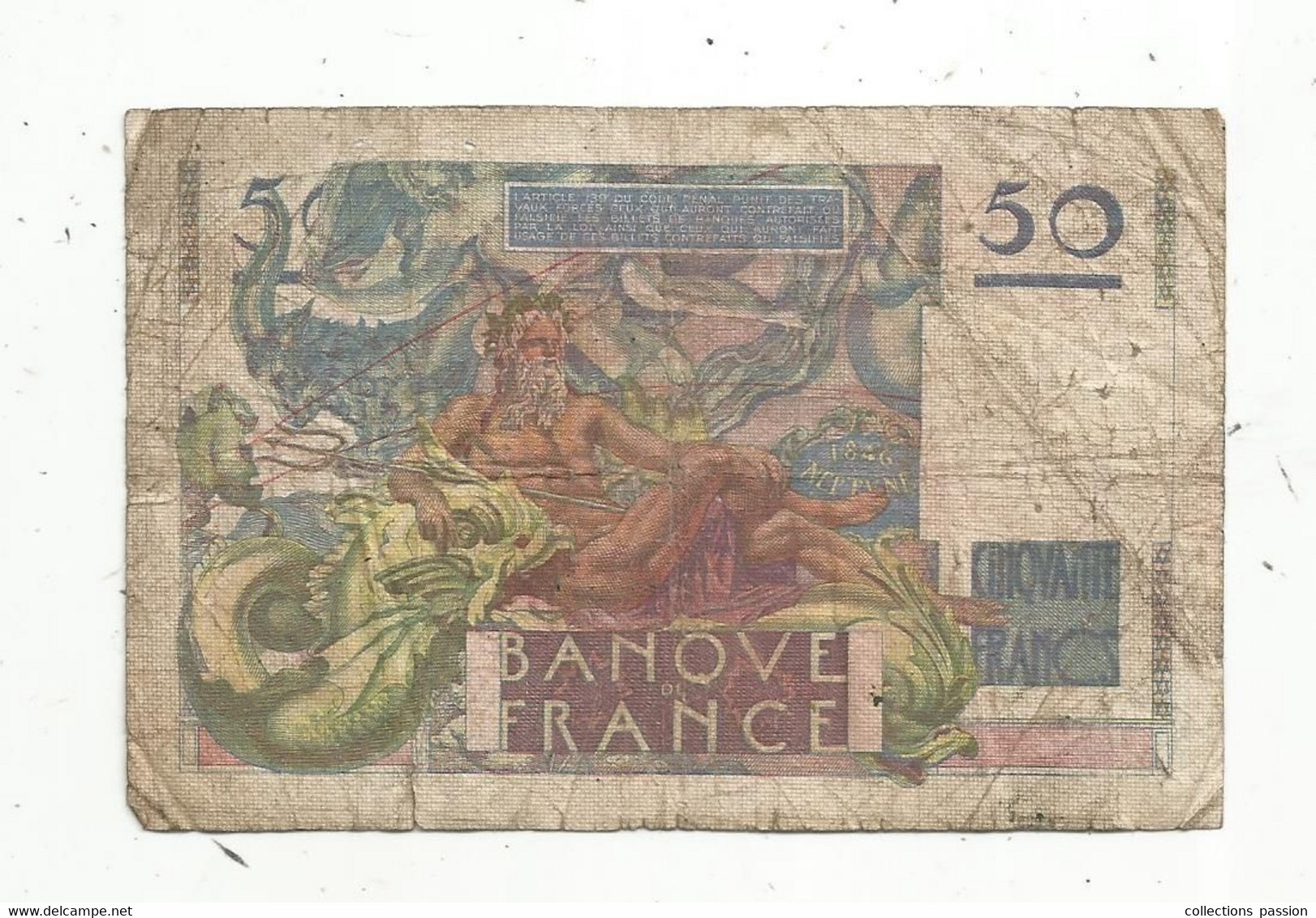 JC ,G, Billet , France , LE VERRIER , 50 , CINQUANTE Francs, 16-5-1946.D. , Alphabet : M.22 , 2 Scans - 50 F 1946-1951 ''Le Verrier''