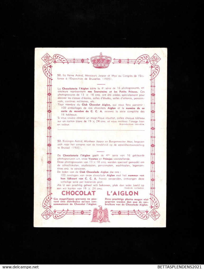 Chocolaterie AIGLON - N°52 -La Reine Astrid, Messieurs Jaspar Et Max Au Congrès De L'enfance à L'Exposition De Bruxelles - Aiglon