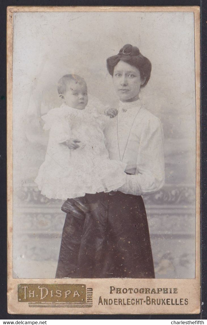 PHOTO CDV- DAME ELEGANTE AVEC BELLE ROBE ET BEBE - BABY  - MODE  - PHOTO DISPA BRUXELLES - Antiche (ante 1900)