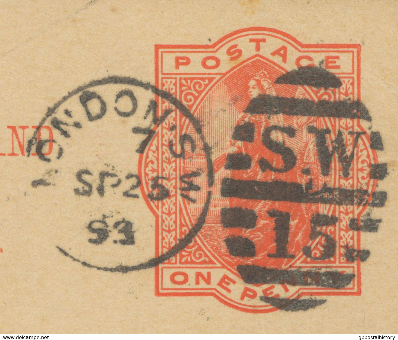 GB 1893, QV 1d Orangered Postcard W Duplex-Postmark "LONDON-S.W / S.W / 15" (South West District, Dubus Type 9, Time In - Storia Postale