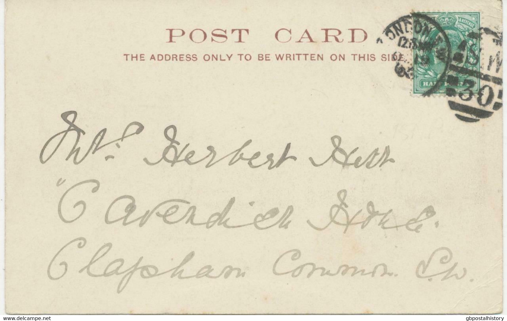 GB 1902 EVII 1/2d Blue-green On ELY Postcard Duplex "LONDON-S.W / S.W / 30" - Storia Postale