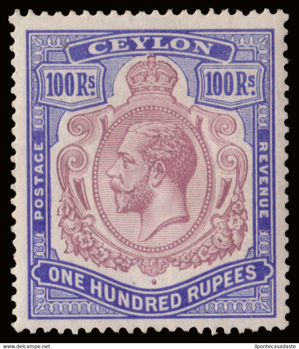 MNH] CEYLON 1927 | 100r. Dull Purple And Blue, Wmk "Mult Script CA" | Signed A. Diena | Provenance: | The Romano Padoan  - Ceylon (...-1947)