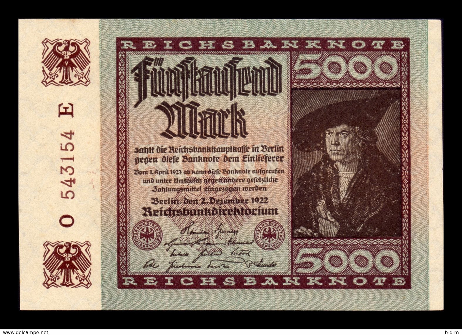 Alemania Germany 5000 Mark 02.12.1922 Pick 81b(2) 6 Digit Serial SC- AUNC - 5000 Mark