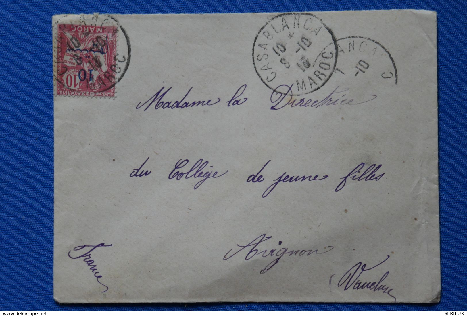 O9 MAROC BELLE LETTRE 1916 CASABLANCA POUR AVIGNON FRANCE+ SURCHARGE+ AFFRANCHISSEMENT PLAISANT - Brieven En Documenten