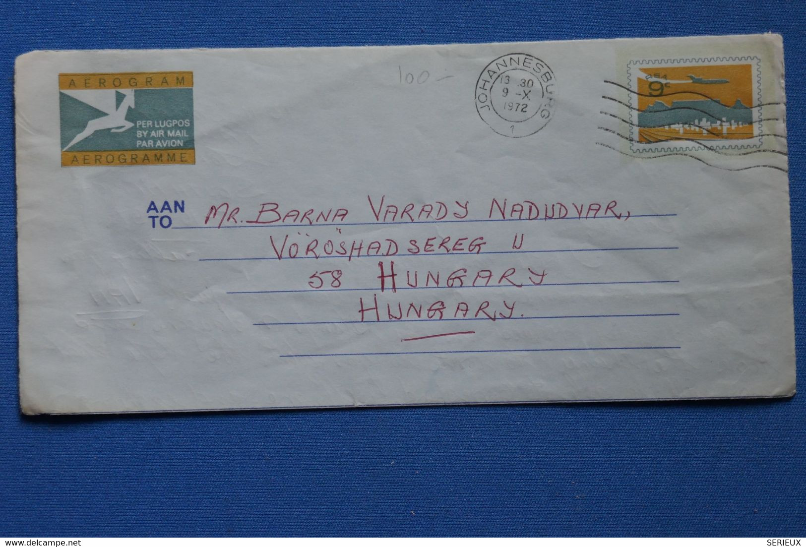 O9 AFRIQUE SUD BELLE LETTRE AEROGRAMME 1972 JOHANNESBURG POUR  HONGRIE + AFFRANCHISSEMENT PLAISANT - Lettres & Documents