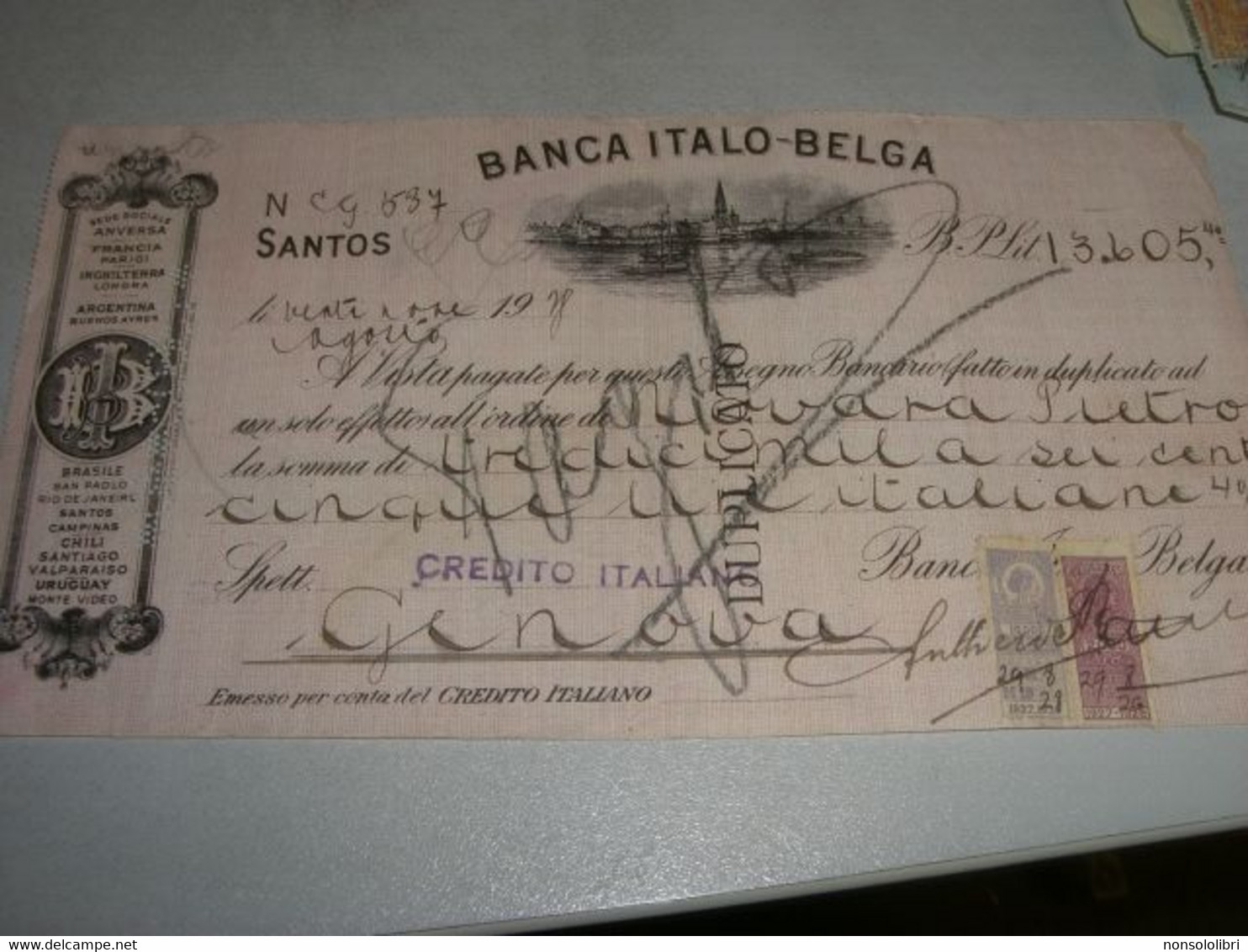 CAMBIALE BANCA ITALO BELGA 1918 - Other & Unclassified