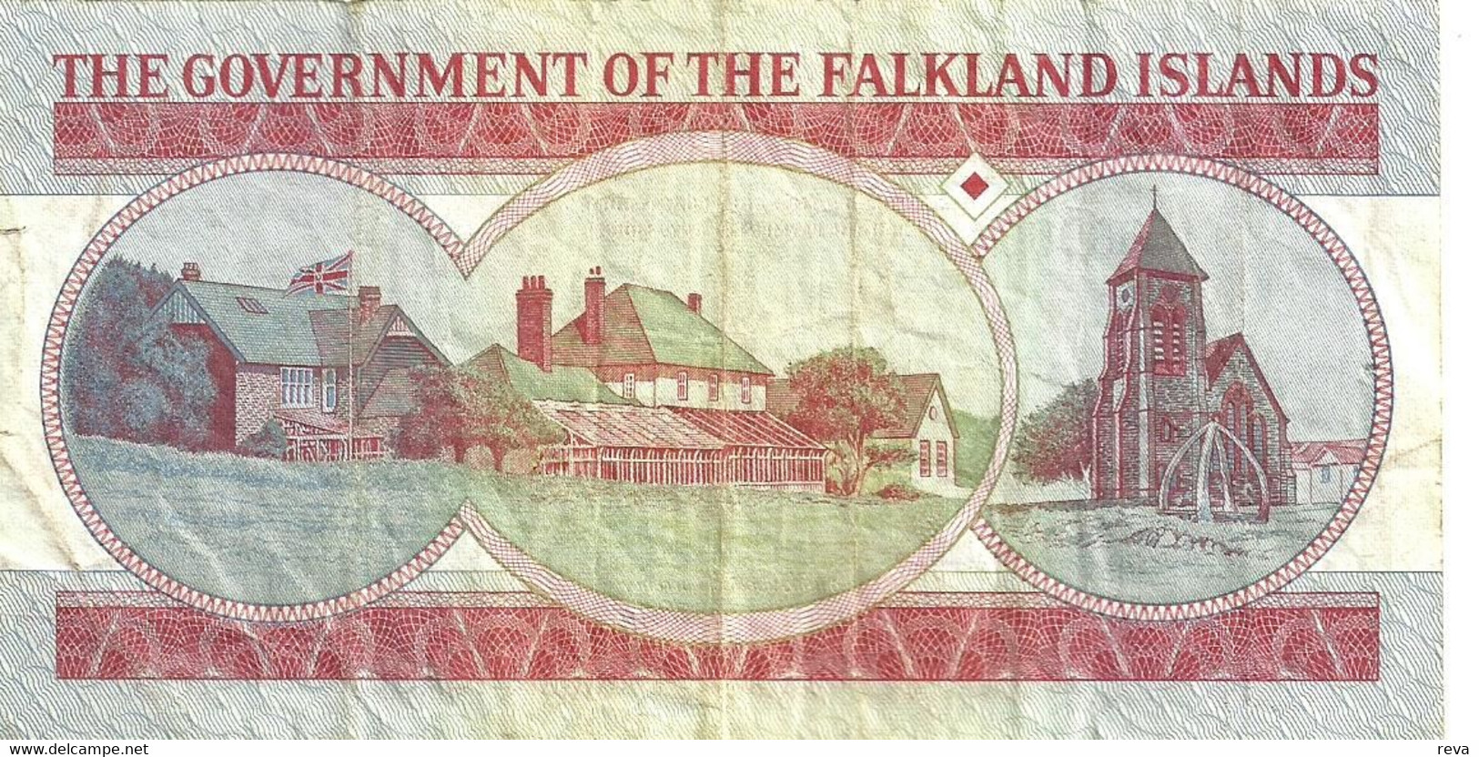 FALKLAND ISLANDS 5 POUNDS RED QEII HEAD FRONT BUILDINGS CHURCH BACK DATED 14-06-1983 VF P.? READ DESCRIPTION!!!!! - Falkland