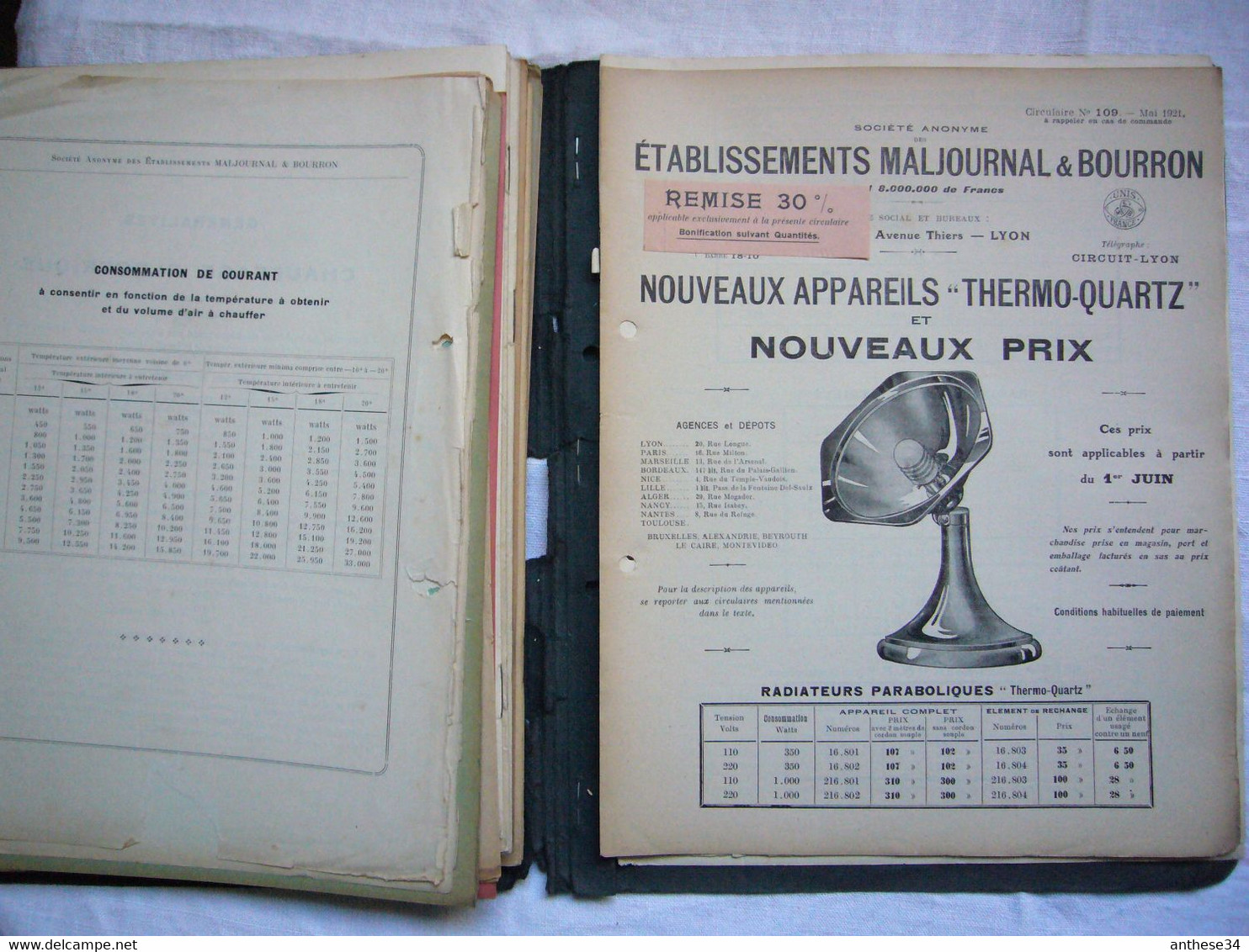 Archive Catalogue pub années 1921 Etablissements Maljournal & Bourron Lyon appareillage basse tension