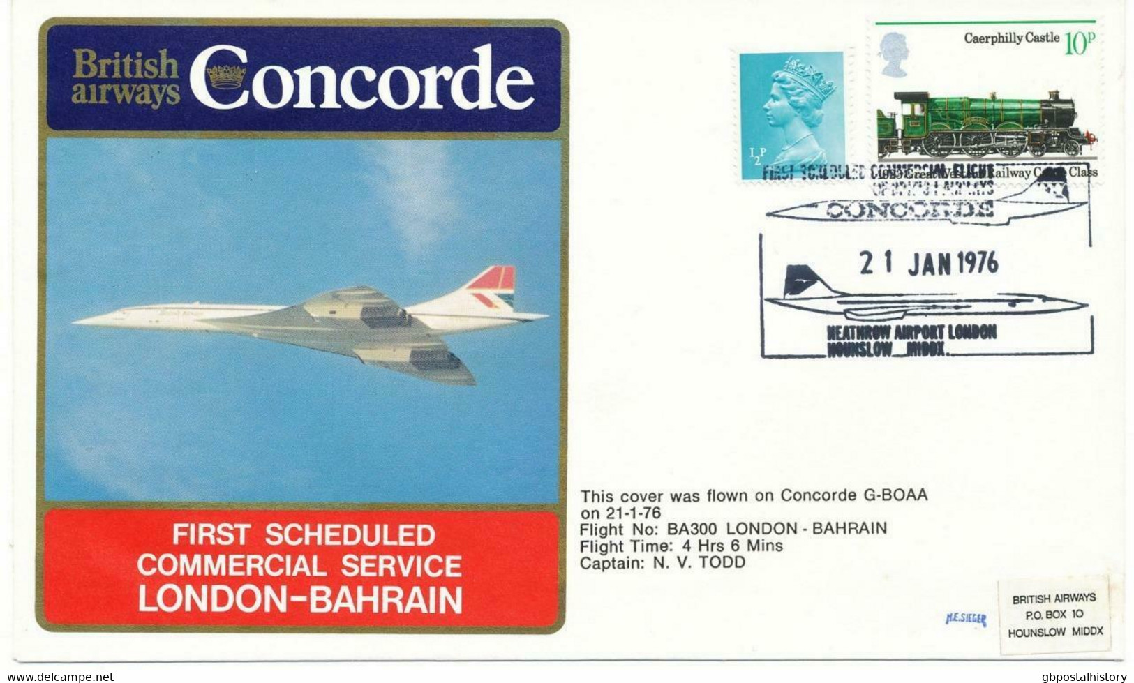 GB 1976 BA 300 First Commercial Flight British Airways Concorde LONDON - BAHRAIN - Brieven En Documenten
