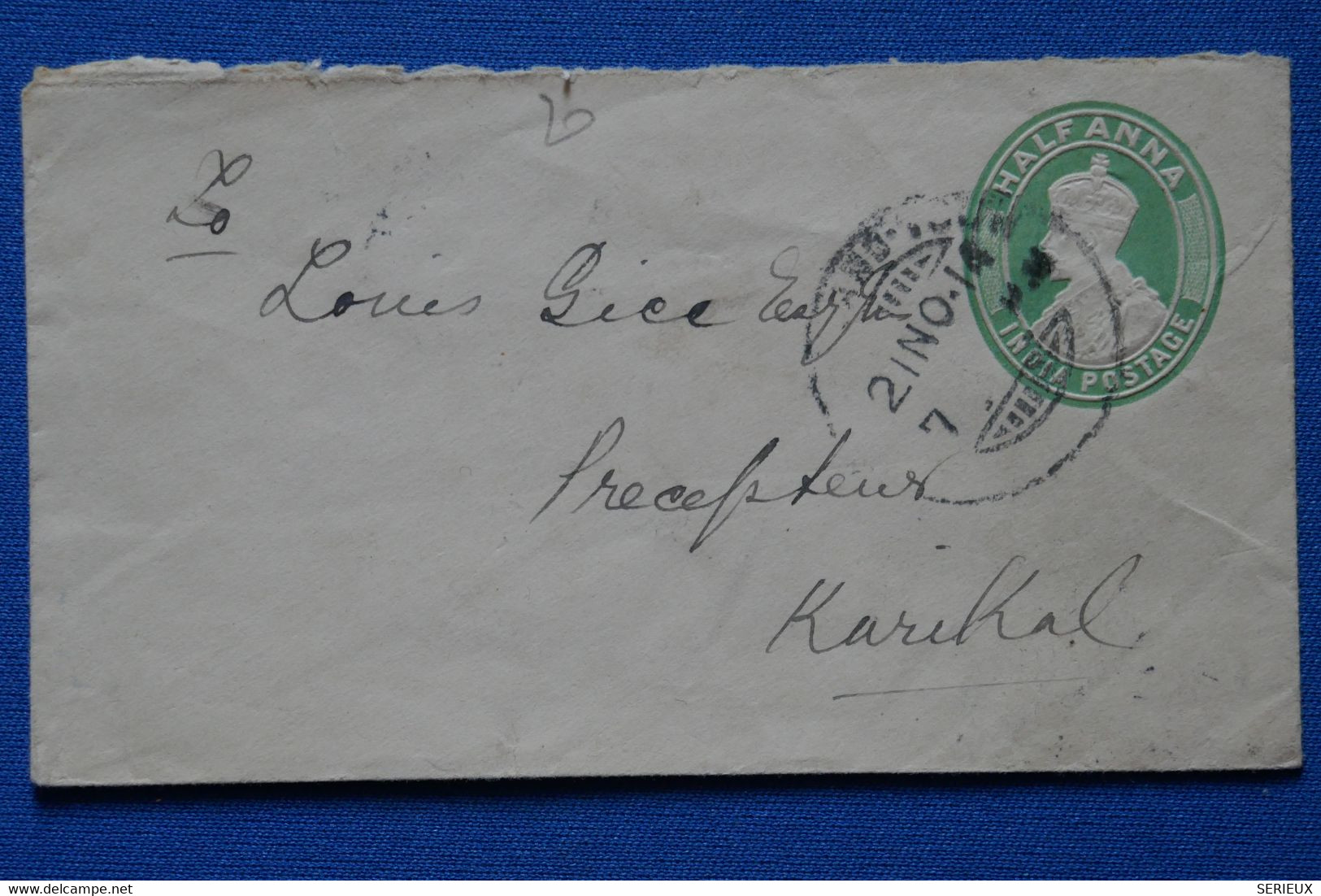 C INDIA BELLE LETTRE 1914 VOYAGEE A KARIKAL + AFFRANCHISSEMENT INTERESSANT - Briefe