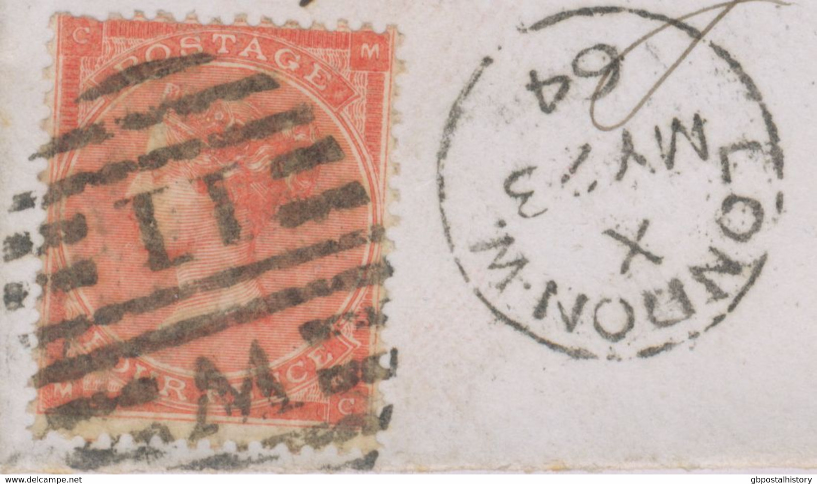 GB 1864 QV 4d Bright Red W Small White Corner Letters Pl.4 With Harlines VARIETY - Varietà, Errori & Curiosità