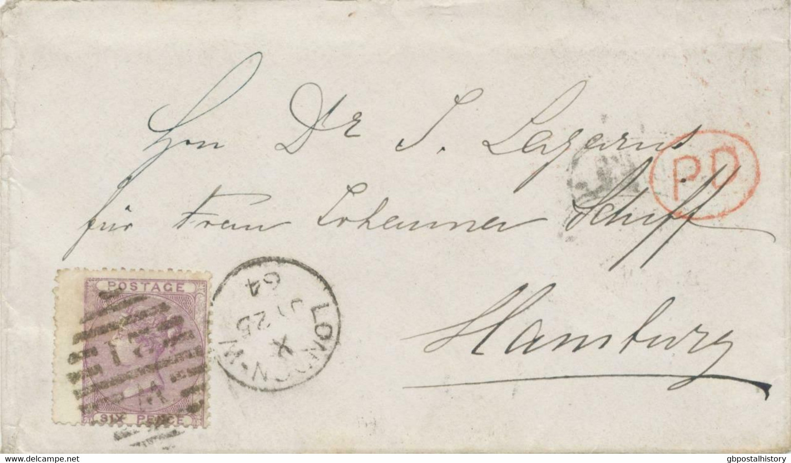 GB 1864 QV 6d Pale Lilac No Corner Letters With Wing Margin At Left And VARIETY: "weak Printing Of Left Border" VF Cvr - Errors, Freaks & Oddities (EFOs