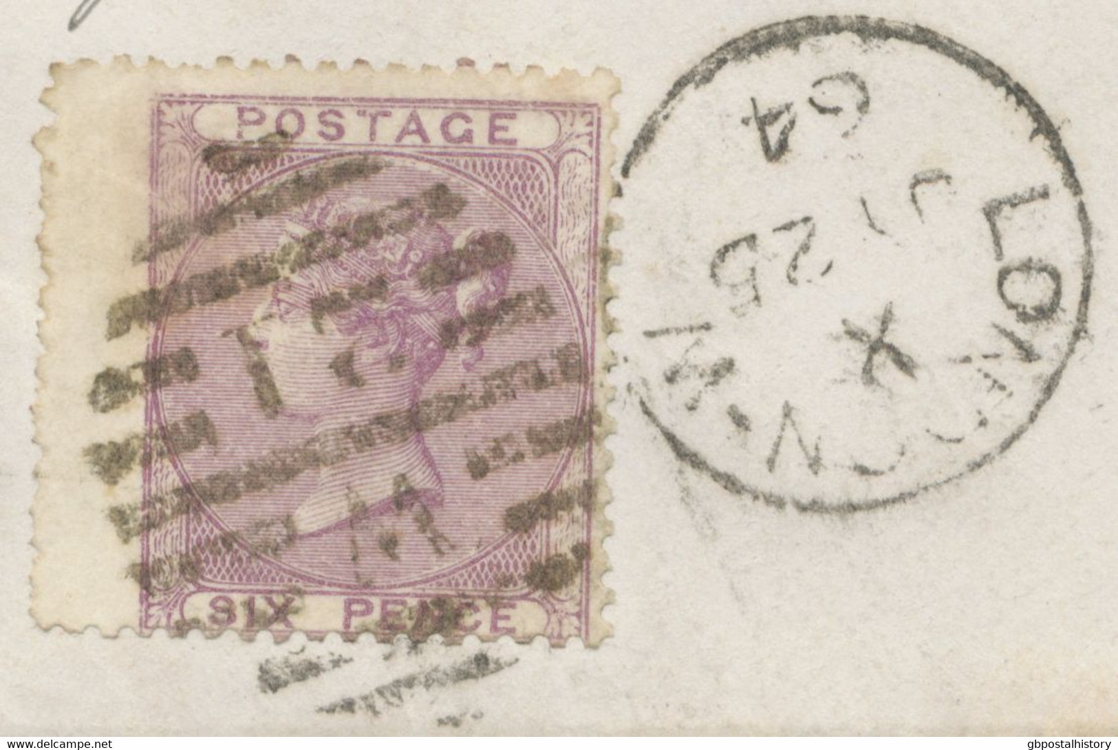 GB 1864 QV 6d Pale Lilac No Corner Letters With Wing Margin At Left And VARIETY: "weak Printing Of Left Border" VF Cvr - Variedades, Errores & Curiosidades