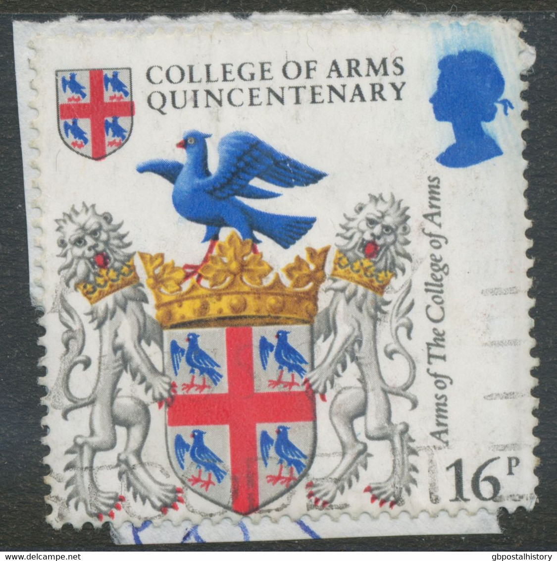 GB 1984, 500th Anniv. Of College Of Arms 16 P Sound Used On Paper VARIETY: Look At The QUEEN‘s HEAD - Errors, Freaks & Oddities (EFOs