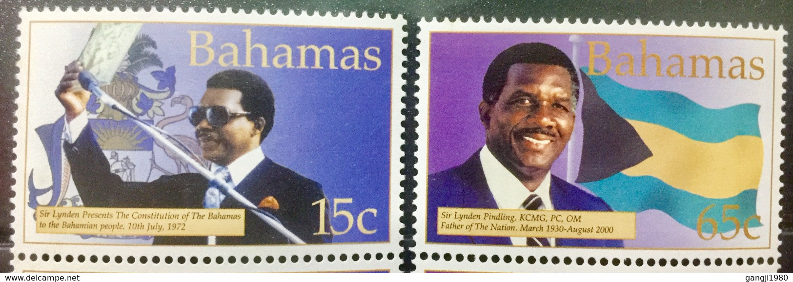 BAHAMAS 2001 MNH STAMP ON SIR LYNDEN  2 DIFFERENT STAMP - Bahamas (1973-...)