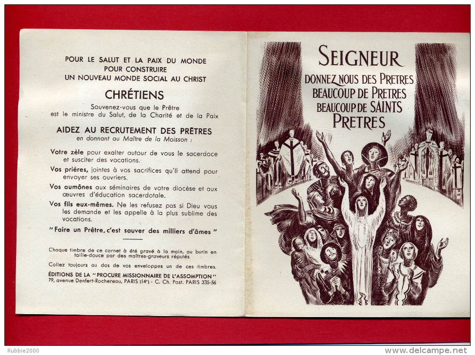 CARNET 12 VIGNETTES DONNEZ NOUS DES PRETRES JEANNE D ARC CURE D ARS PERE DE FOUCAULD PAPE PIE XI MARECHAL FOCH VERDIER - Religion & Esotericism